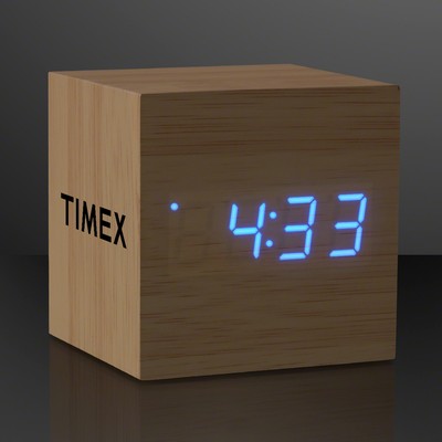 Blue LED Cube Alarm Clock with USB - PRINTED